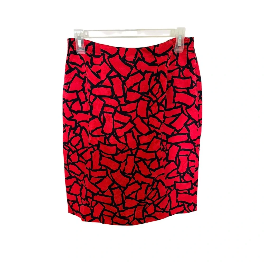 Anne Crimmins‎ for Umi Collections Red Black Silk Geometric Skirt Suit Set 10P